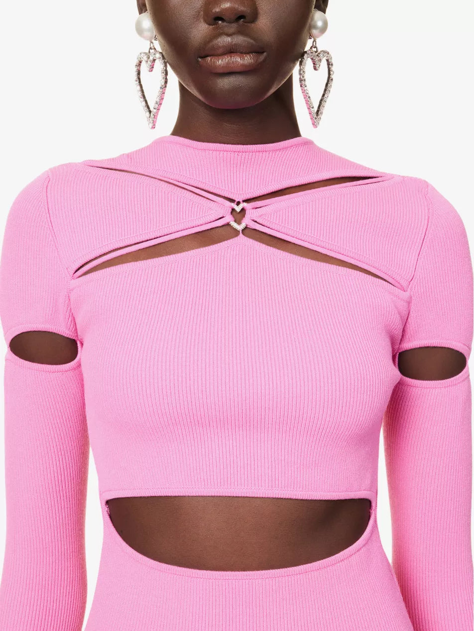 Mach & Mach Pink Camille heart-embellished knitted midi dress UK XL