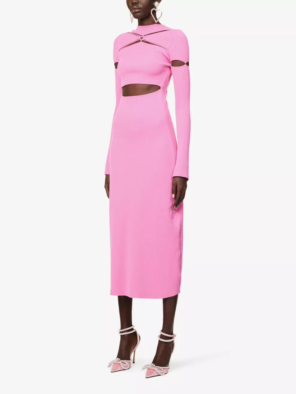 Mach & Mach Pink Camille heart-embellished knitted midi dress UK XL