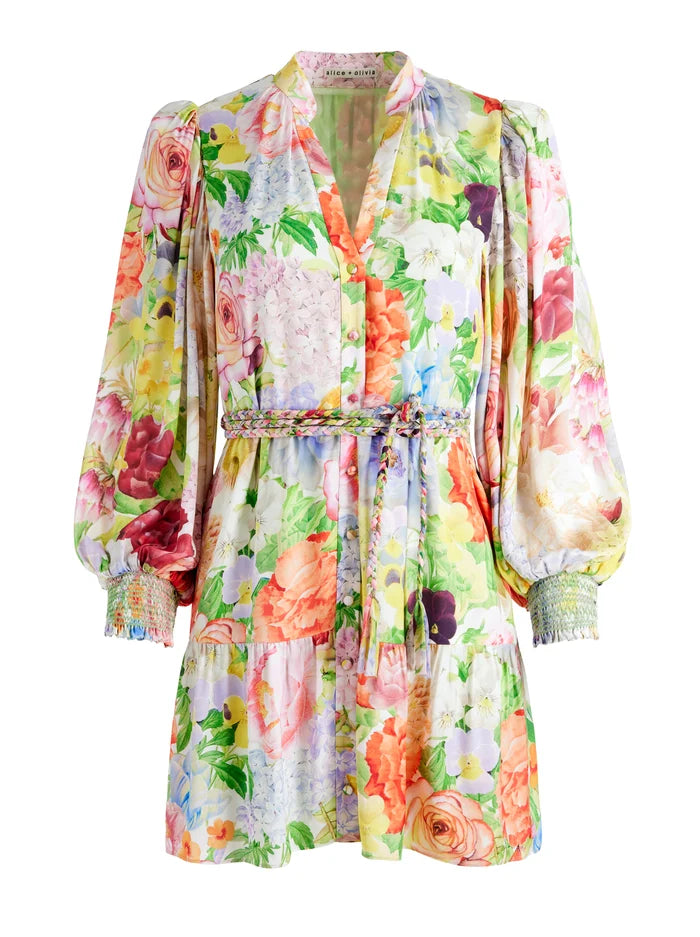 Alice + Olivia Multicoloured Antonette Long Sleeve Mini Dress UK XS/S