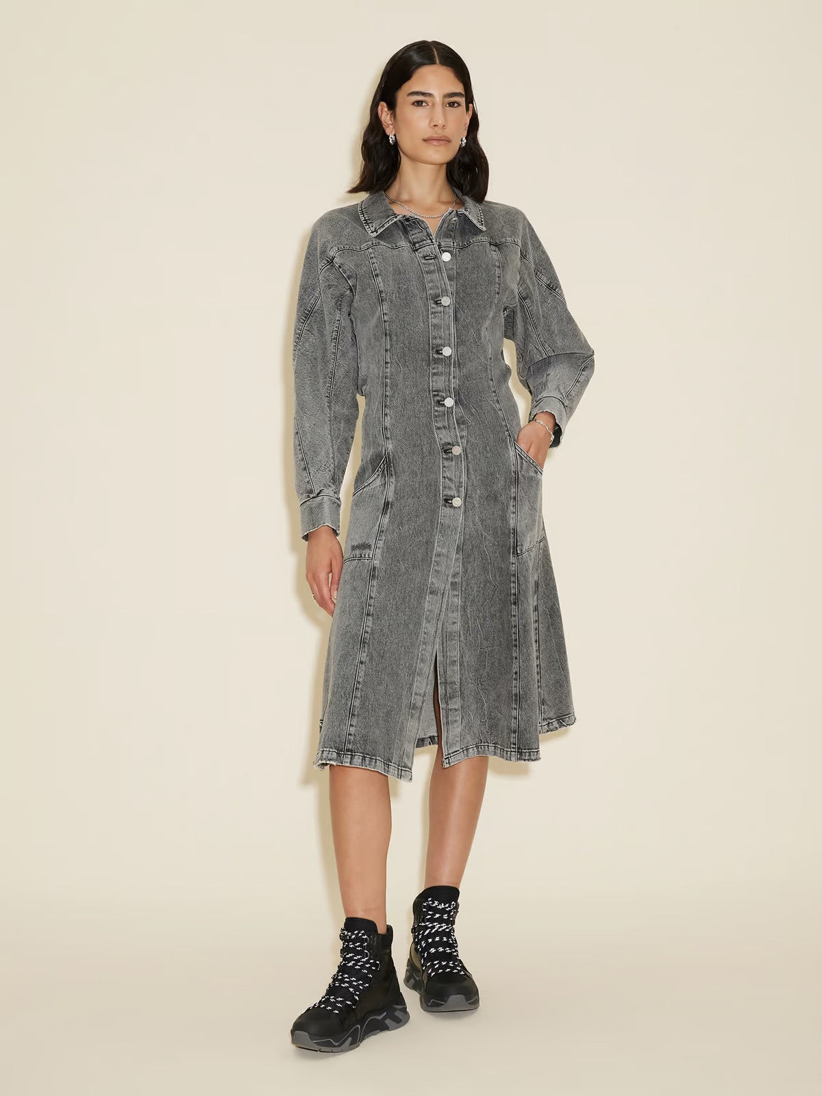 Holzweiler Sousha Dark Grey wash Denim Dress UK S