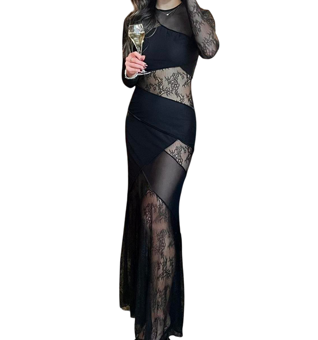 Misha Black Innika Lace Maxi Dress UK S