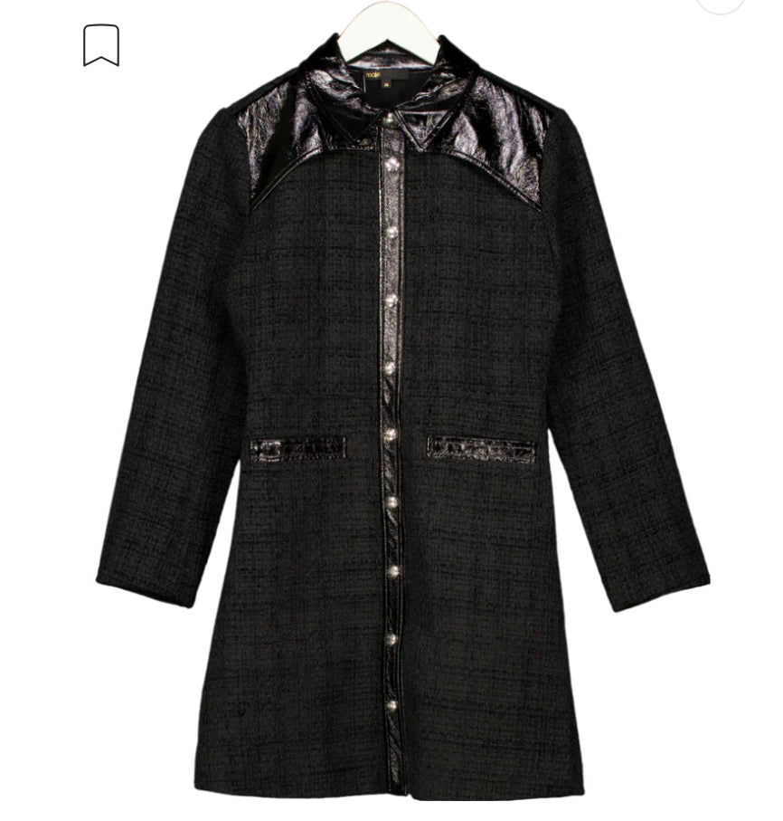 Maje Resun Black Long sleeve tweed mini dressUK 8