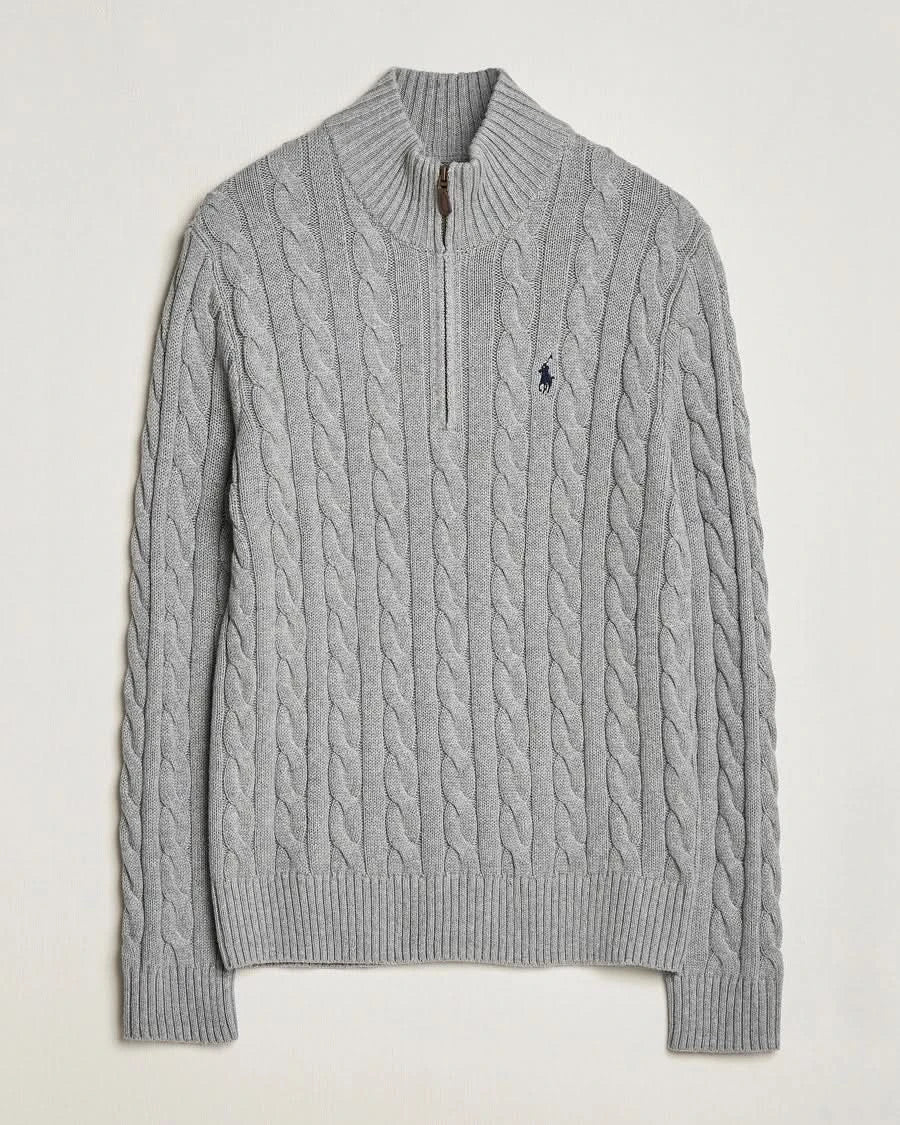 Polo Ralph Lauren Grey Cable-knit Cotton Quarter-zip Jumper In Original Gift Box UK XL