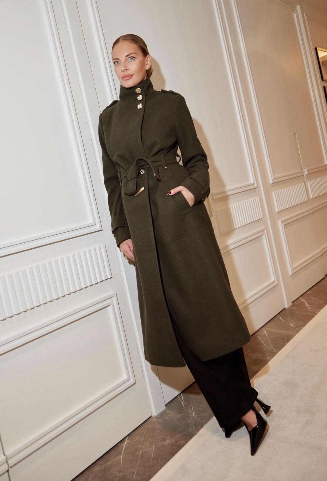 lipsy london Green Funnel Neck Belted Longline Coat UK 8