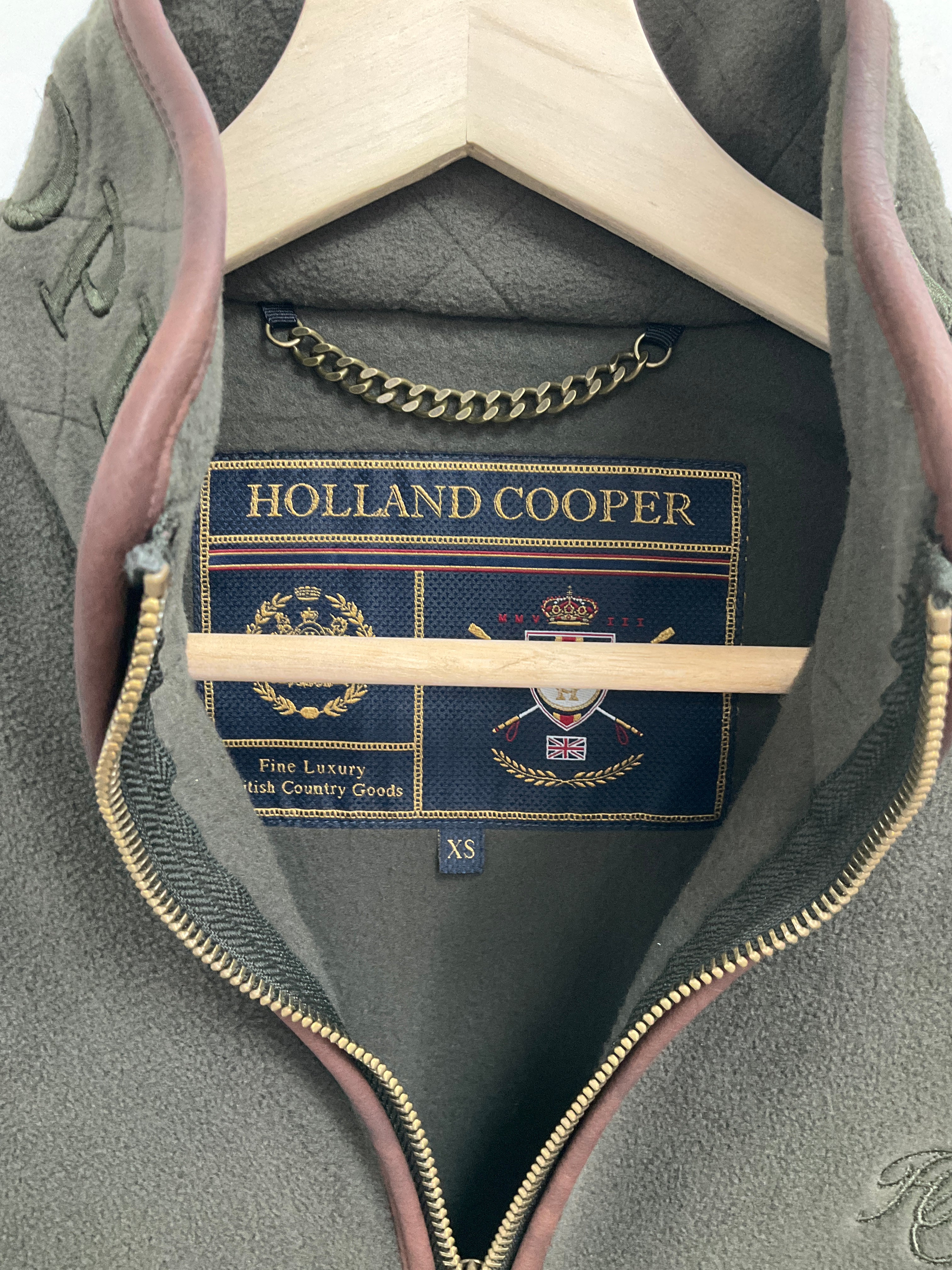 Holland Cooper Olive Green Embossed Logo Fleece Gilet UK XS
