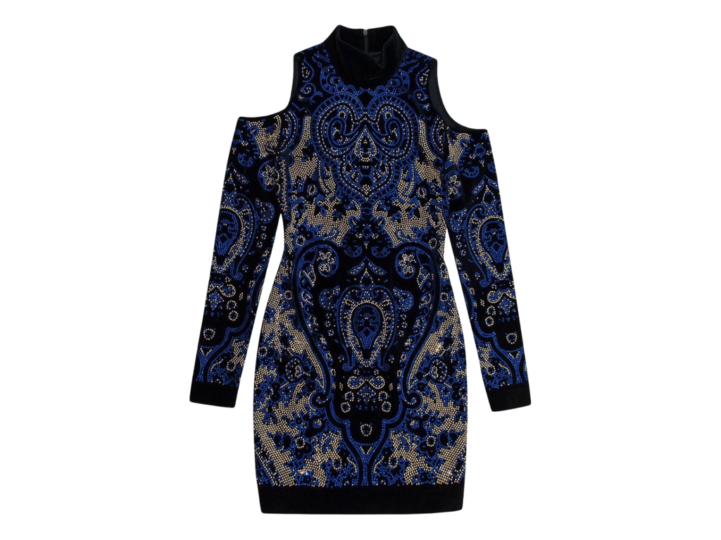 Balmain Black Cutout Crystal Embellished Velvet Mini Dress UK 8