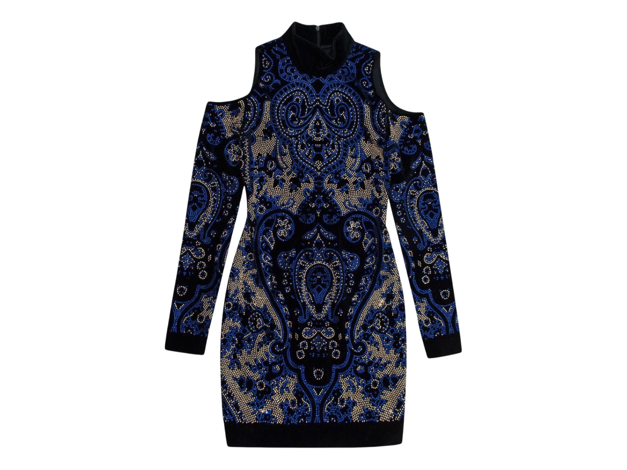 Balmain Black Cutout Crystal Embellished Velvet Mini Dress UK 8