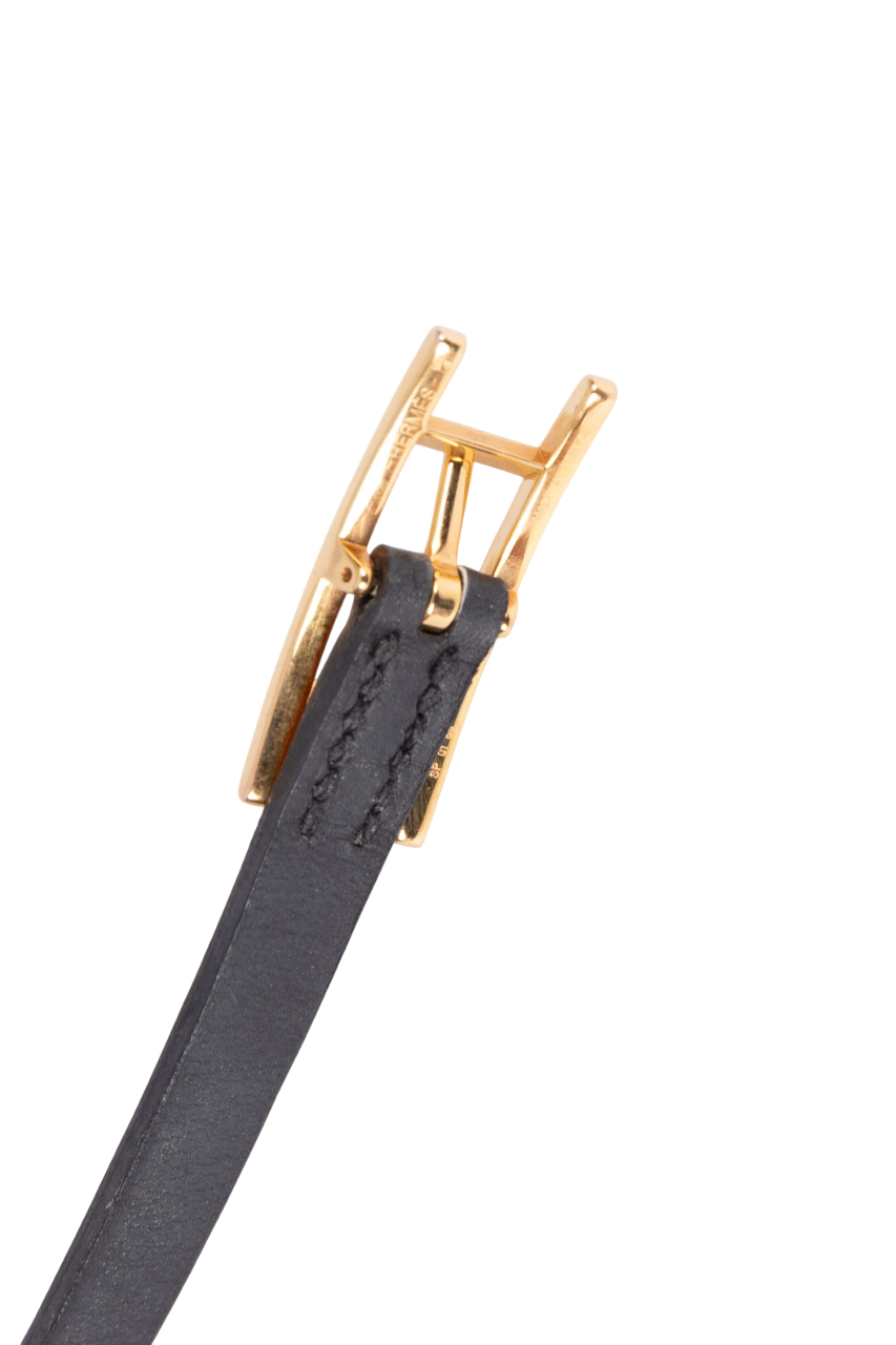 Hermès Reversible Black Noir/Fauve Brown Leather Double Tour Bracelet with Gold Hardware