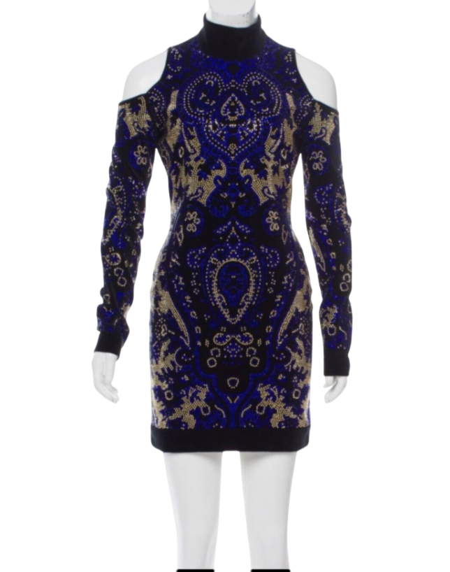 Balmain Black Cutout Crystal Embellished Velvet Mini Dress UK 8