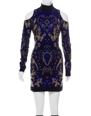 Balmain Black Cutout Crystal Embellished Velvet Mini Dress UK 8