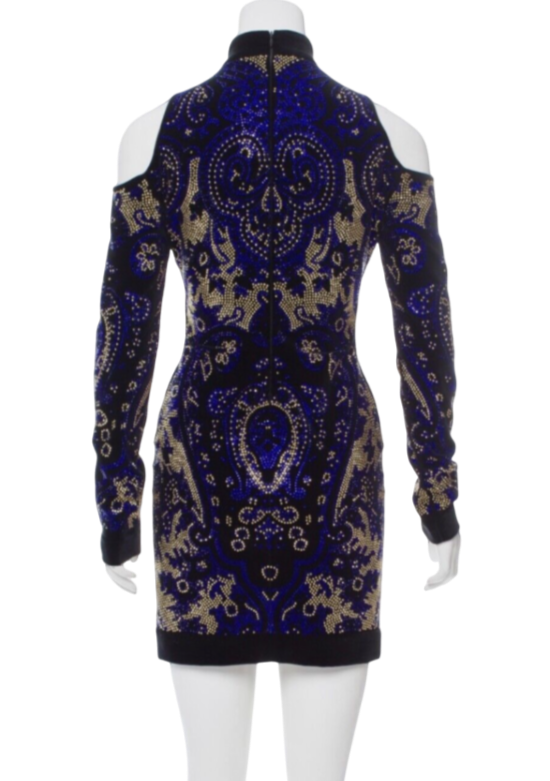 Balmain Black Cutout Crystal Embellished Velvet Mini Dress UK 8