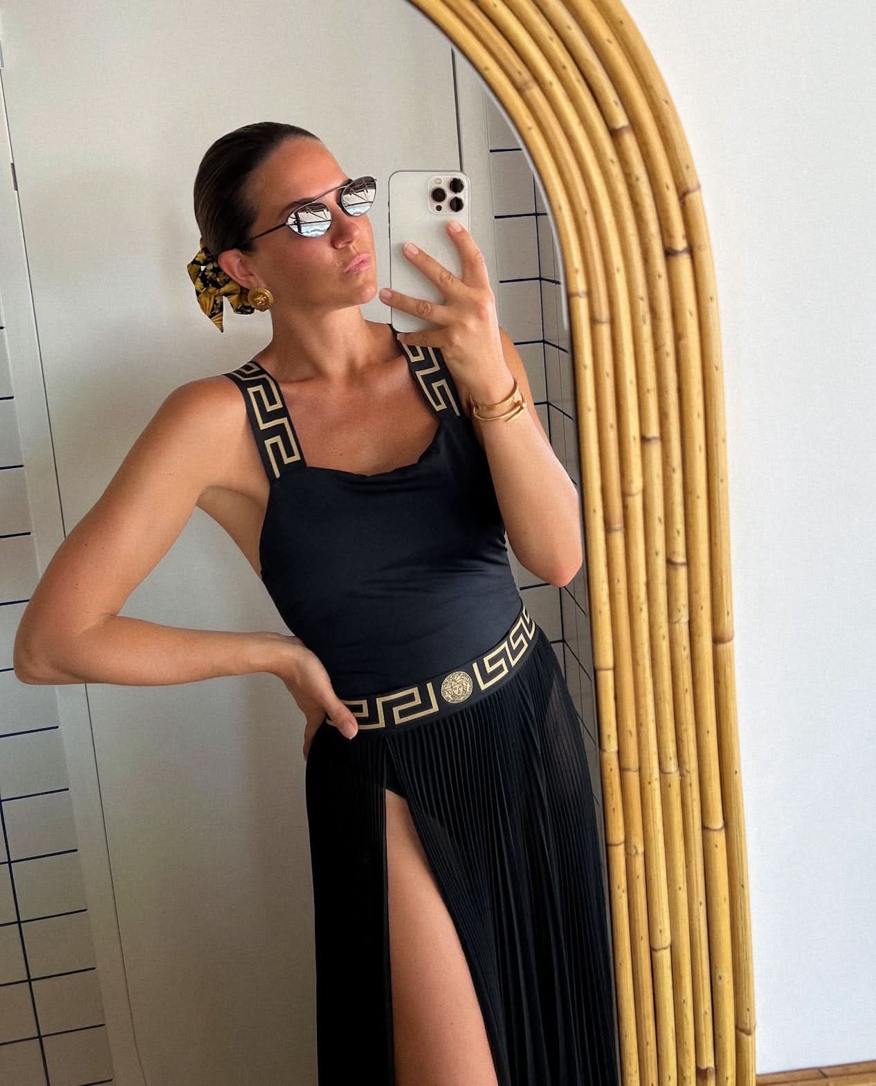 Versace Black Greca Border One-piece Swimsuit UK L