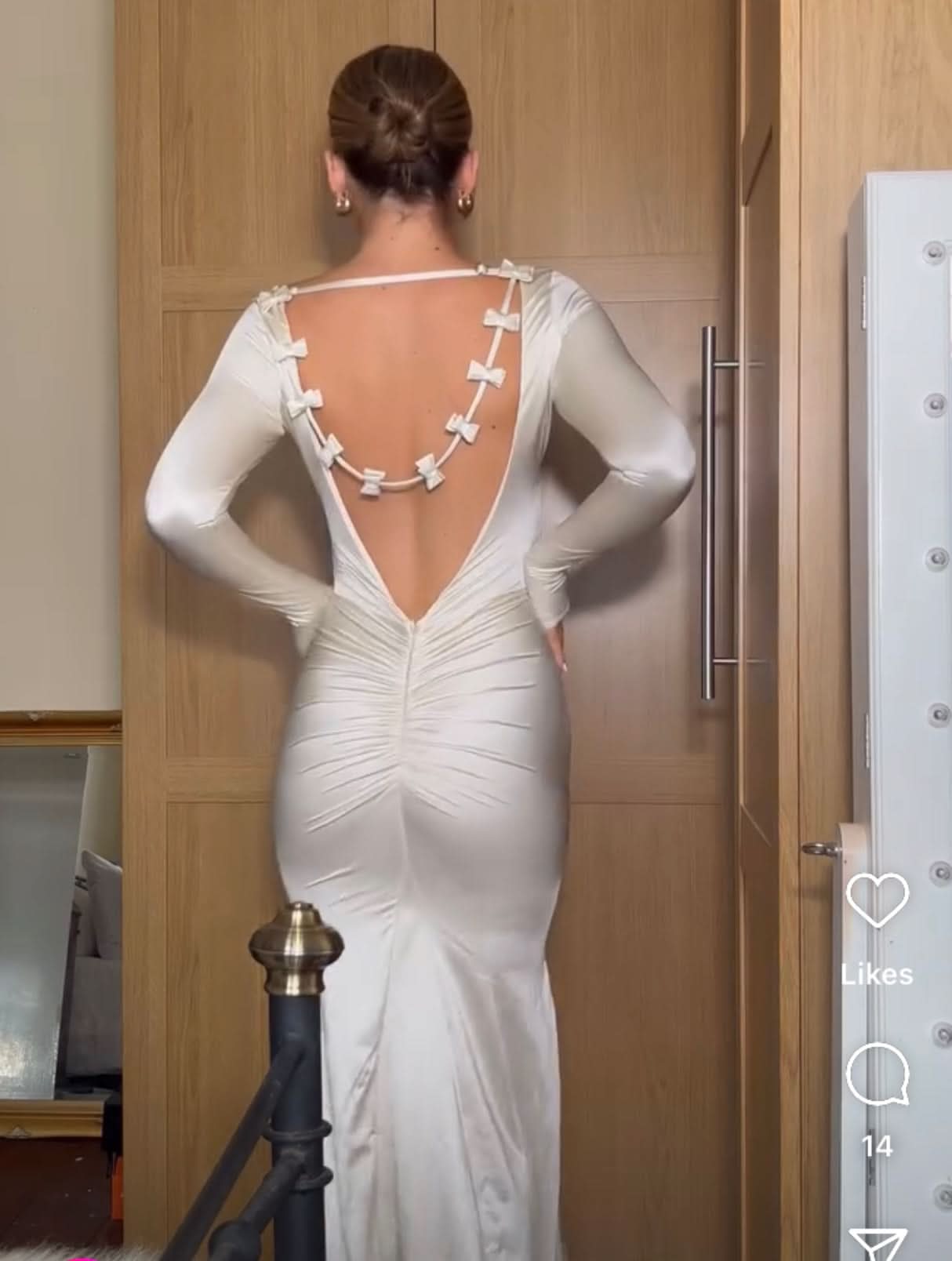 Oh Polly Cream Alila Bow-detail Ruched Maxi Dress UK 10