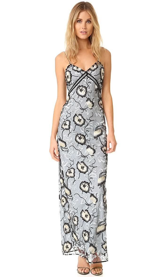 Self-Portrait Black Sofia Poppy Embroidered Maxi Dress UK 10