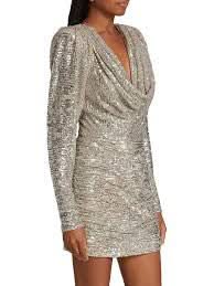 Ronny Kobo Metallic Elena Champagne  Sequin Cowlneck Minidress UK XS