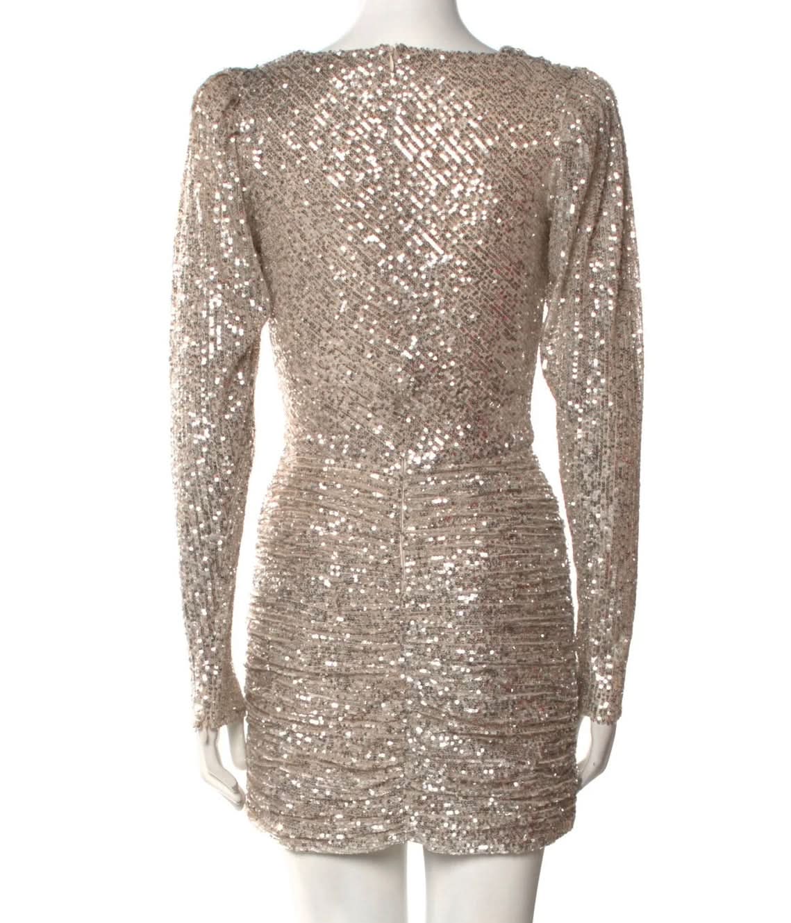Ronny Kobo Metallic Elena Champagne  Sequin Cowlneck Minidress UK XS