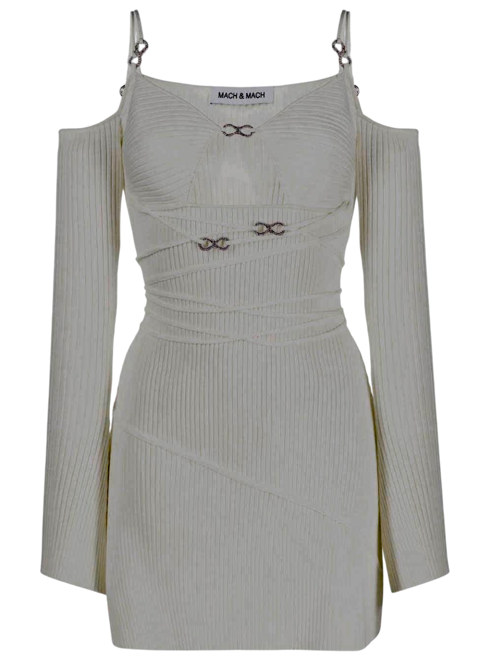 Mach & Mach Cream Cut Out Mini Dress With Straps And Bows Ivory UK M