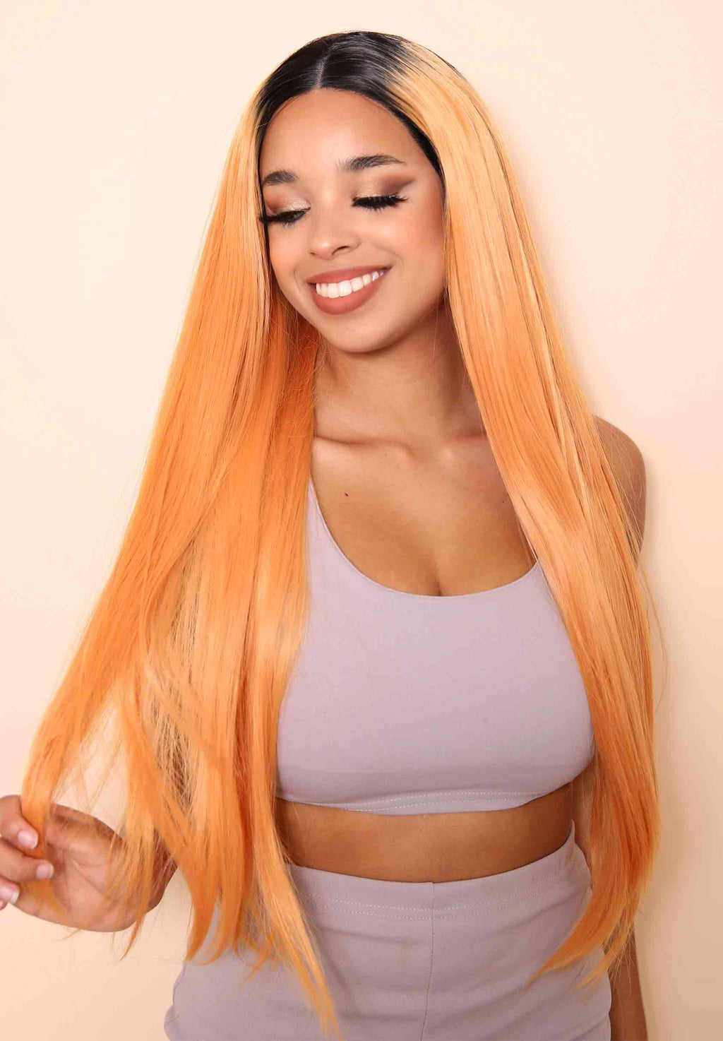Wigs x Reliked Electric Peach Long Wig One Size