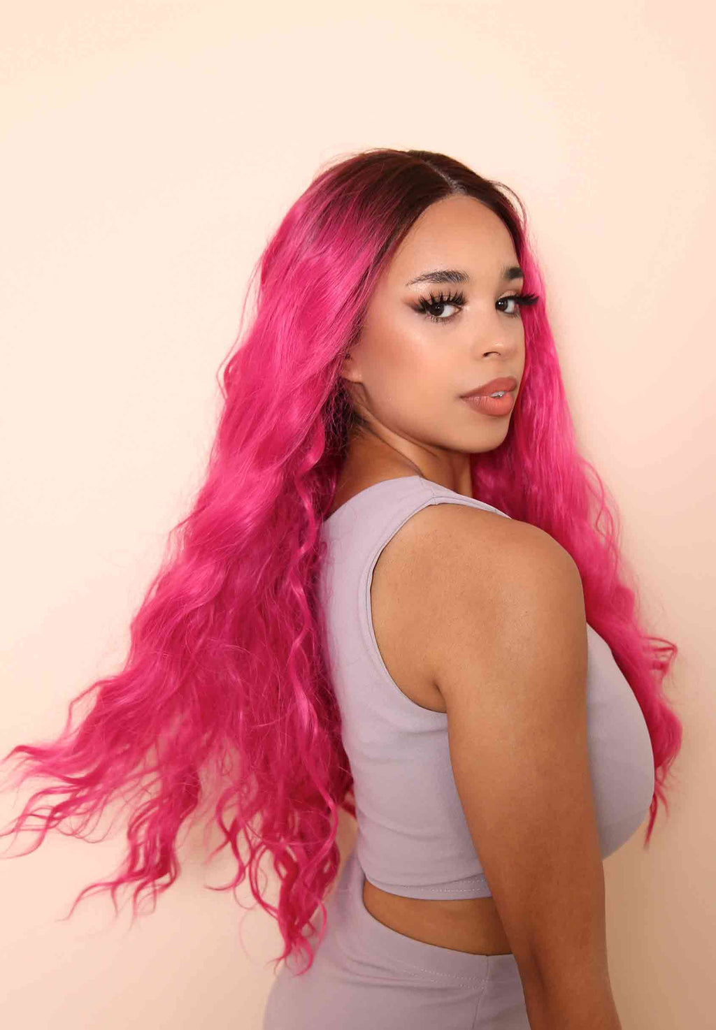 Wigs x Reliked Hot Pink Synthetic Lace Front Wig One Size