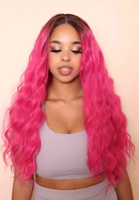 Wigs x Reliked Hot Pink Synthetic Lace Front Wig One Size