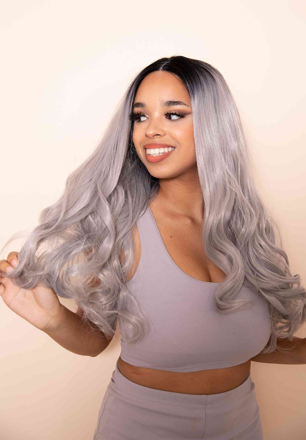 Wigs x Reliked Curly Silver Locks Synthetic Lace Front Wig One Size