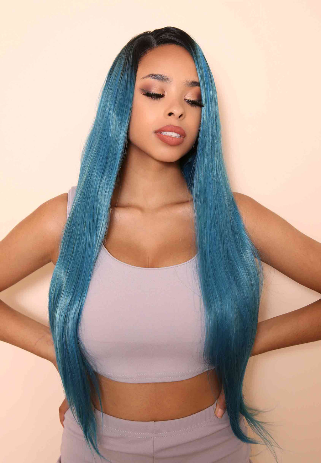 Wigs x Reliked Luxury Long Teal Synthetic Lace Front Wig One Size