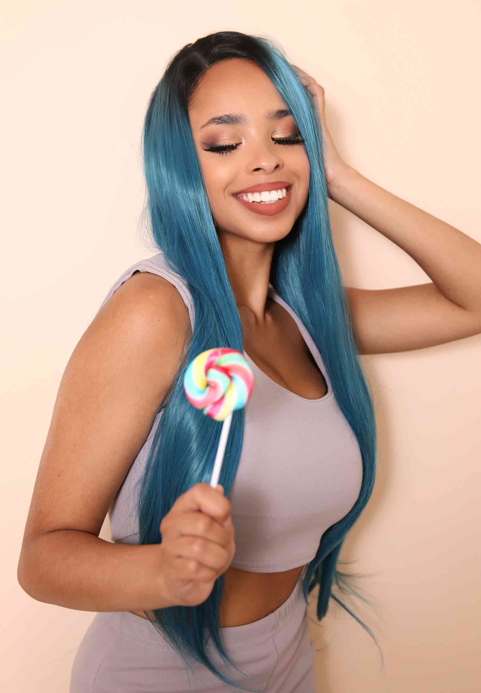 Wigs x Reliked Luxury Long Teal Synthetic Lace Front Wig One Size