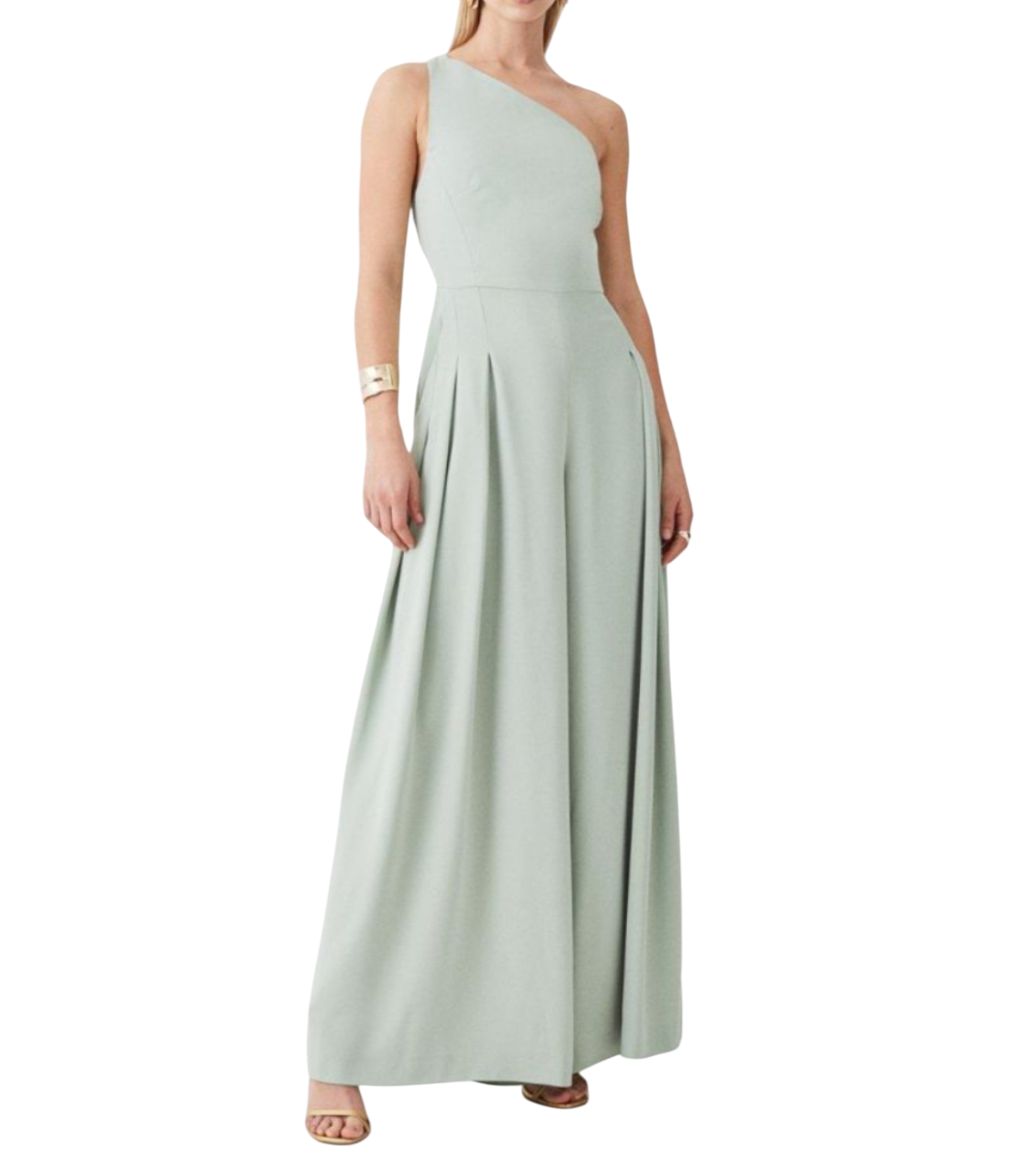 Karen Millen Green Soft Green One Shoulder Wide Leg Jumpsuit UK 6
