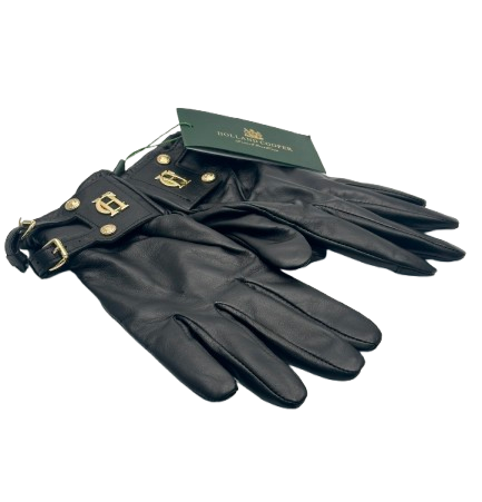 Holland Cooper Black Monogram Leather Gloves UK S
