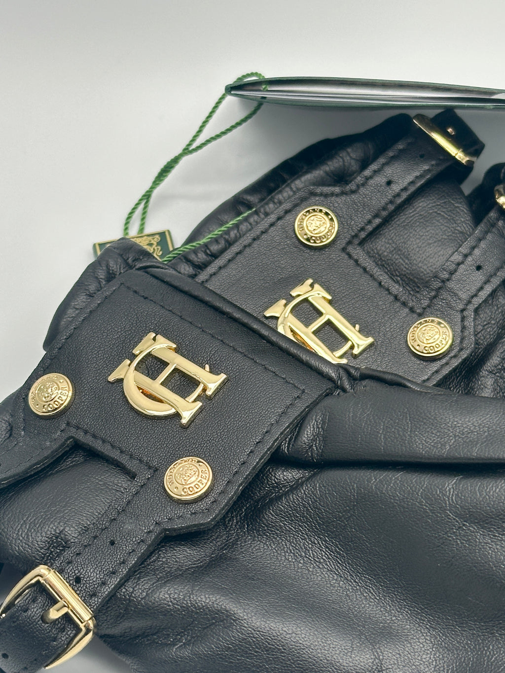 Holland Cooper Black Monogram Leather Gloves UK S
