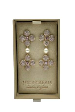 Nice Cream London Hydrangea Pearl Drop Clover Earrings