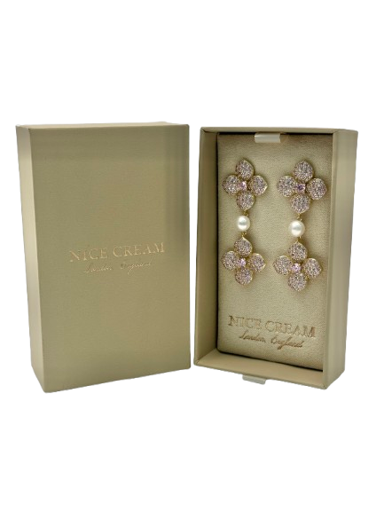 Nice Cream London Hydrangea Pearl Drop Clover Earrings