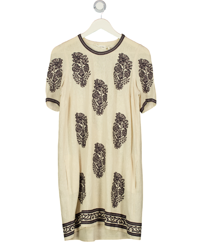 Étoile Isabel Marant Beige / Black Daryl Raw Silk Embroidered Dress Fr38 UK 10