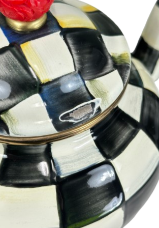 MacKenzie-Childs Black Courtly Check Enamel Teapot 4 Cup