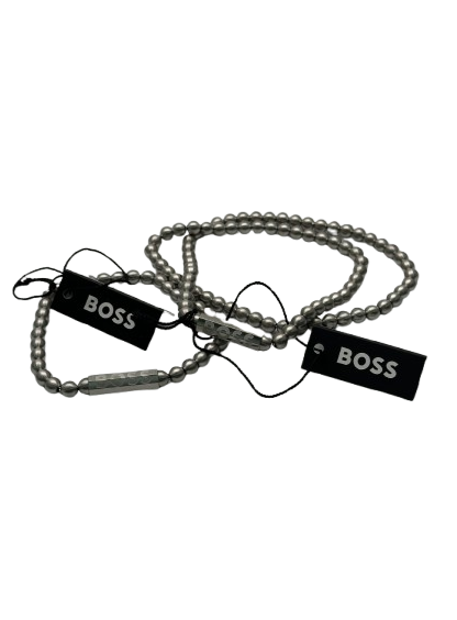 BOSS Metallic Sphere Beaded Stainless Steel Men's Necklace & Bracelet Set
