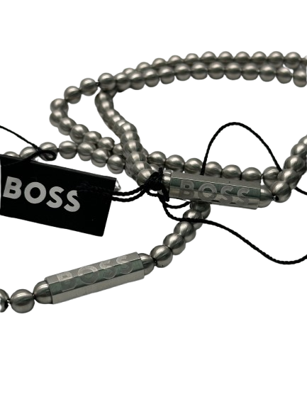 BOSS Metallic Sphere Beaded Stainless Steel Men's Necklace & Bracelet Set