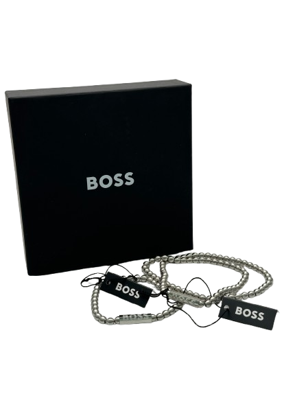 BOSS Metallic Sphere Beaded Stainless Steel Men's Necklace & Bracelet Set