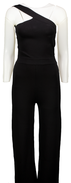 GAUGE81 Black – Asymmetric Bandage Knit Jumpsuit UK M