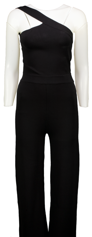 GAUGE81 Black – Asymmetric Bandage Knit Jumpsuit UK M