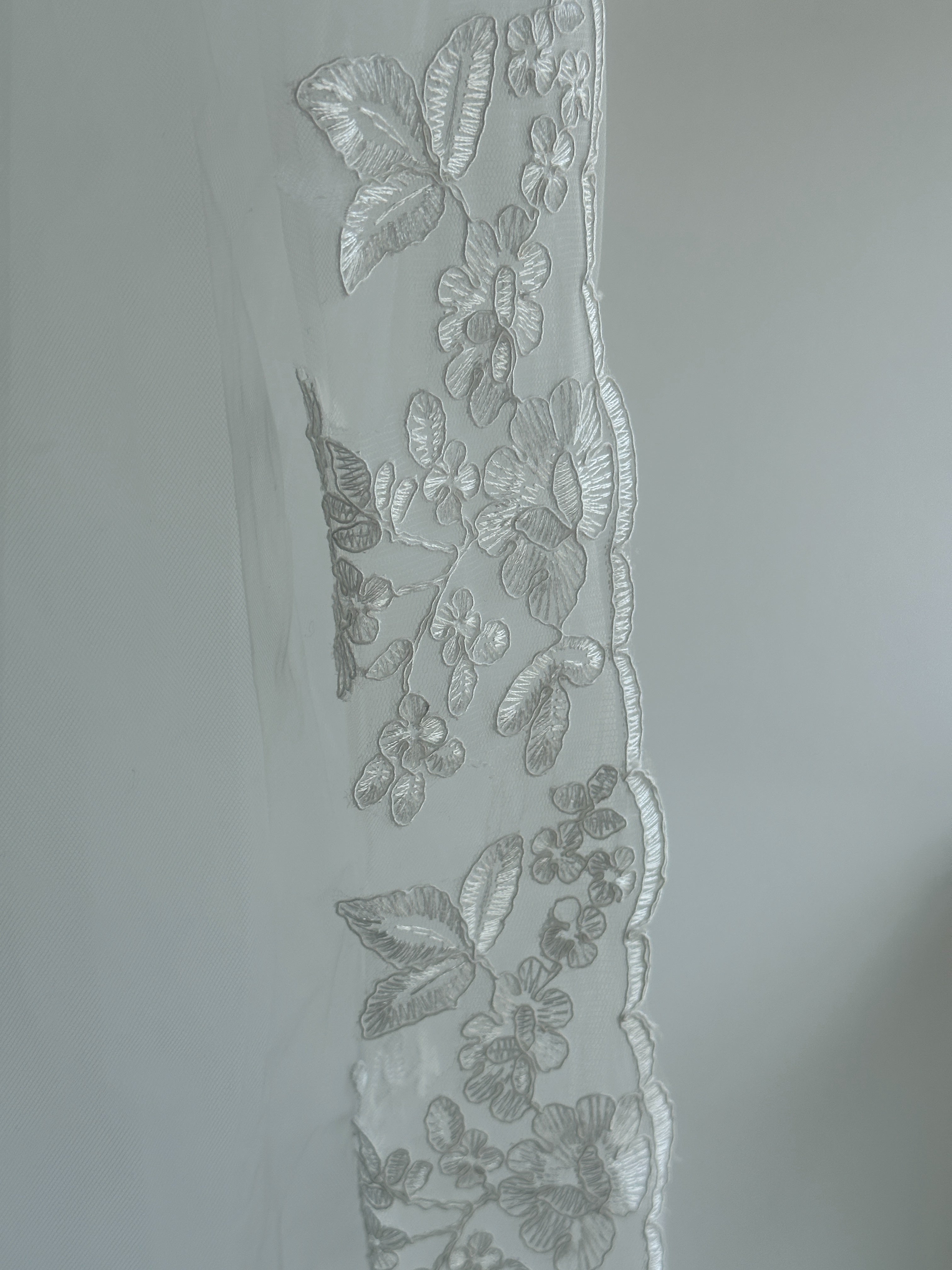 White Embroidered And Sequin Embellished Bridal Veil One Size