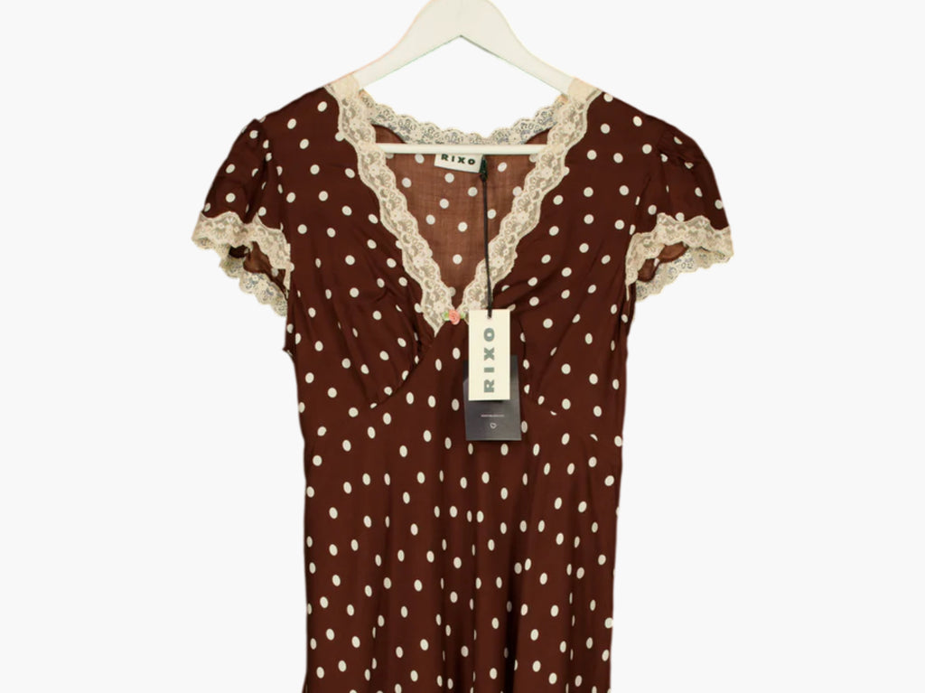 RIXO Cely Layla Dot Brown Mini Dress UK 12