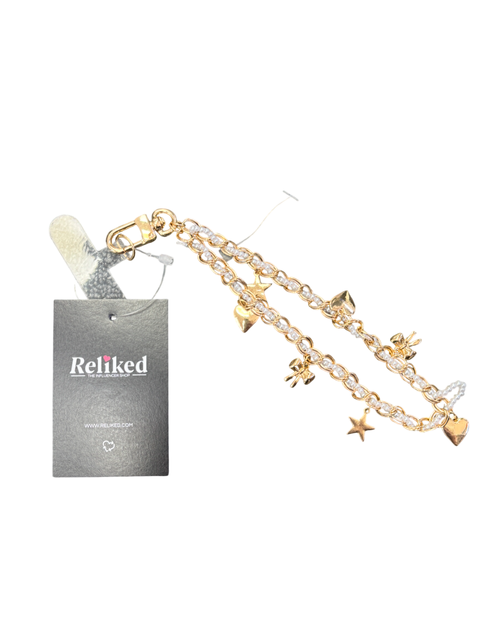 River Island Yellow Gold Pearl Chain Phone Charm One Size