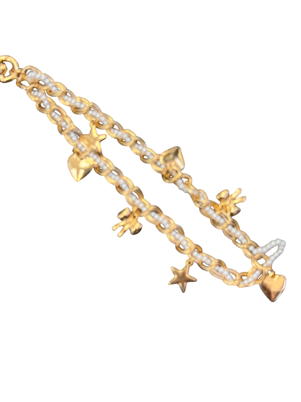 River Island Yellow Gold Pearl Chain Phone Charm One Size