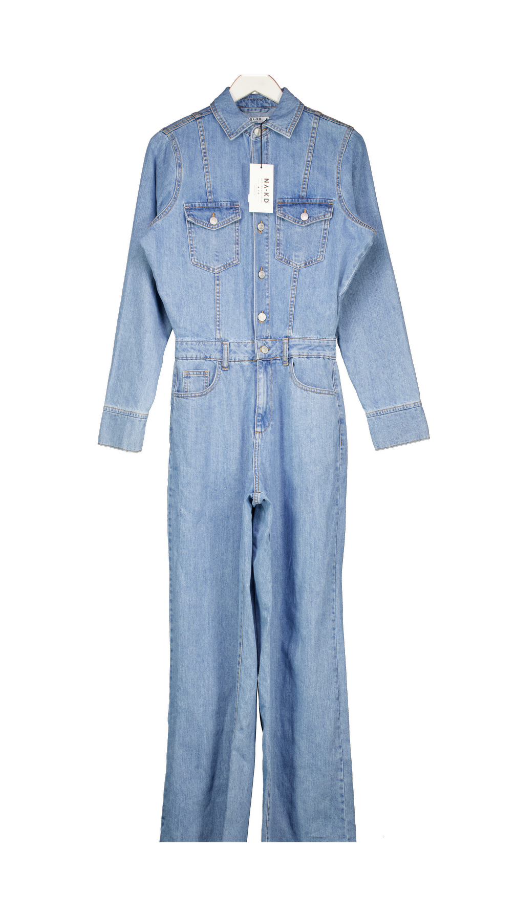 NA-KD Blue Denim Belted Jumpsuit UK 6