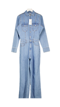 NA-KD Blue Denim Belted Jumpsuit UK 6