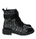 Guess Black Leather And Tweed Logo Charm Biker Boots UK 3 EU 36 👠