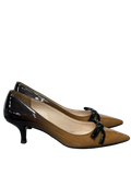 PRADA Beige Patent Ombre Leather Bow Accents Kitten Heel Shoes 65mm UK 2 EU 35 👠
