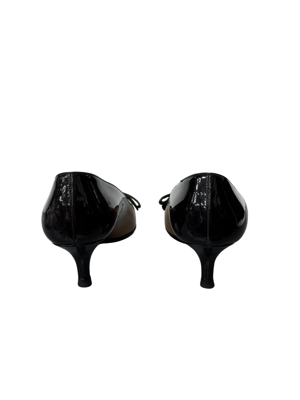 PRADA Beige Patent Ombre Leather Bow Accents Kitten Heel Shoes 65mm UK 2 EU 35 👠