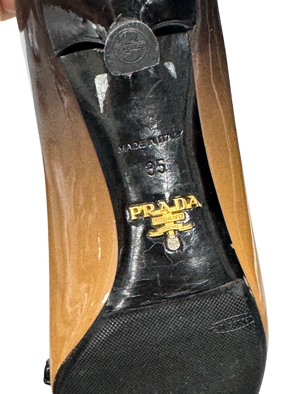 PRADA Beige Patent Ombre Leather Bow Accents Kitten Heel Shoes 65mm UK 2 EU 35 👠