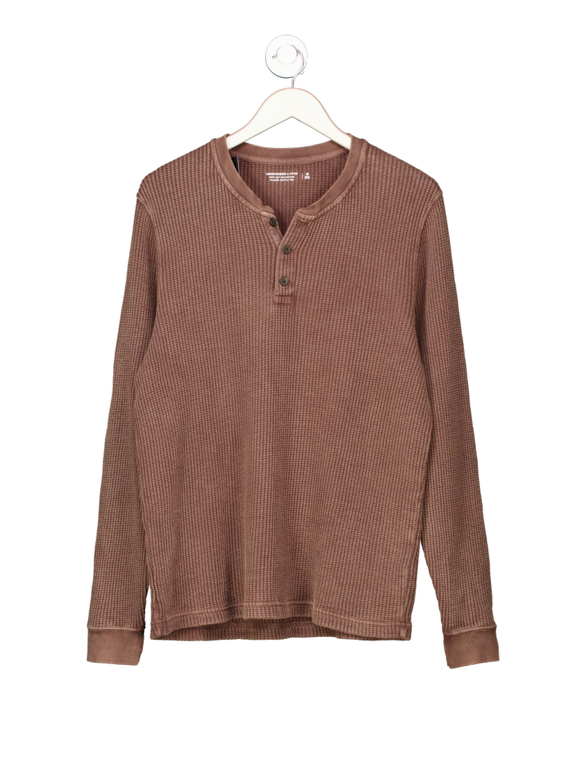 Abercrombie & Fitch Brown Brpwn Long Sleeve Waffle Top UK M